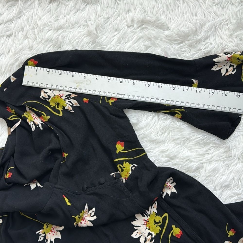 Free People Time on My Side Black Floral Bell Sleeve Boho Wrap Dress Size XS - Picture 13 of 14